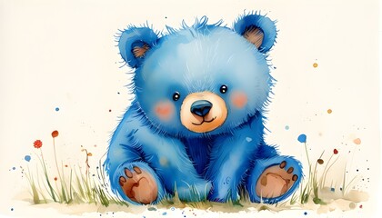 Poster - Adorable watercolor illustration of a charming blue bear