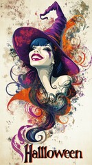 Wall Mural - A woman in a witch hat with a tattoo on her arm