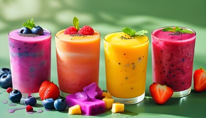 Canvas Print - Vibrant Rainbow Smoothies Collection Showcasing Refreshing Flavors and Fresh Fruits with Splash of Water for a Healthy Drink Experience