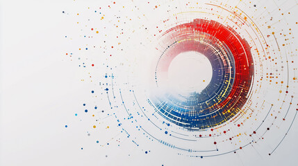 Wall Mural - Abstract white background with Colorful circle lines. Digital future technology . Abstract business connection of lines from nodes innovation of communication in the network.