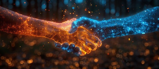 Wall Mural - digital handshake with fire and water elements