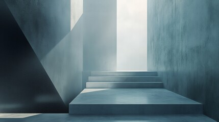 Wall Mural - a set of stairs in a modern, minimalist room with bright, natural light. the concrete walls are pain