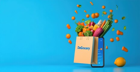 online Grocery shopping and home delivery.ILLUSTRATION