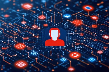 Digital network connection with user icon on a technology background, representing online identity and data flow in cyberspace.