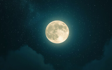Wall Mural - a full moon shines brightly in the night sky, surrounded by a scattering of stars.