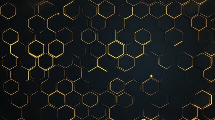 Wall Mural - Explore the allure of dark hexagonal patterns, illuminated by gold highlights, blending technology with style and depth.