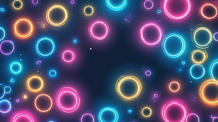 Wall Mural - explore vibrant circles with neon lights in this modern abstract background, perfect for a fresh wal