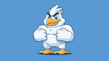 Sticker - A fun cartoon mascot tshirt design featuring a muscular bird character, created with a vibrant flat illustration style.