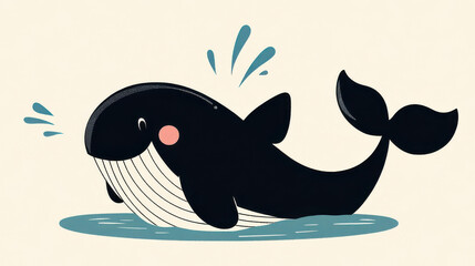 Canvas Print - A minimalist whale design, featuring a spout of water in a clean vector style with plain basic colors.