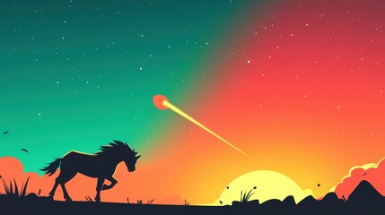 Wall Mural - A sleek comet glides across a simple backdrop, showcasing a minimalist 2D vector style with vibrant cartoon textures.