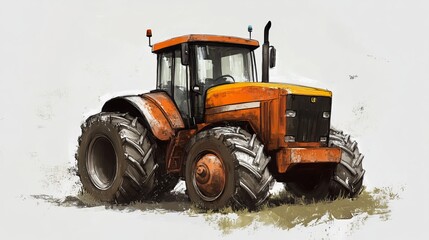 Wall Mural - A drawing of a farm tractor set against a white background. This straightforward illustration highlights the tractor's design and features, making it suitable for various applications related to agric