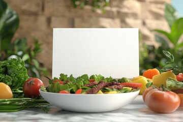 Poster - A white bowl filled with a variety of vegetables, including tomatoes, broccoli