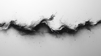 Abstract black and white wave design with dynamic splashes.