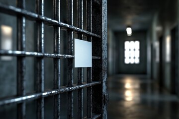 prison cell with a white sign on the bars