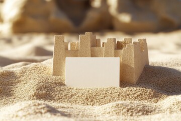 Wall Mural - A white card is placed on top of a sand castle