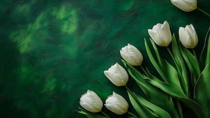 Sticker - White Tulips on a Green Background