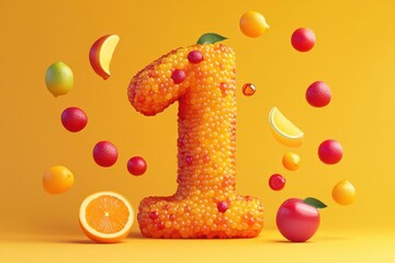 Wall Mural - A fruit salad with a number 1 made out of fruit