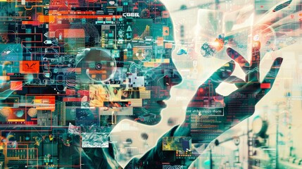Wall Mural - exploring the creative fusion of futuristic gadgets, ai systems, and software in a digital collage