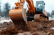 © Katsyarina - A crawler excavator is working on a construction site. Construction equipment. Digging trenches and ditches by machine