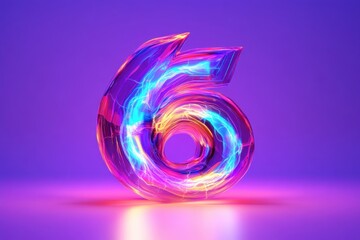 A colorful, glowing number 6 is displayed on a purple background