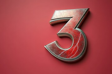 A shiny red number 3 is on a red background