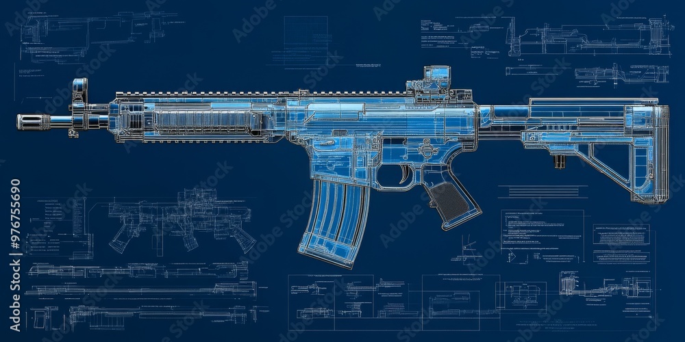 Detailed Blueprint of a Modern Rifle Showcasing Technical ...