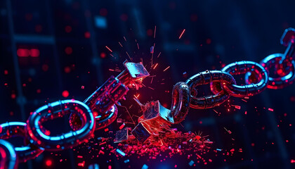 A Metal Chain Breaking Apart With Sparks and Red and Blue Glow