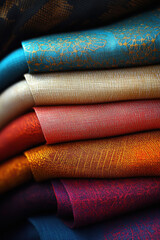 Several colourful fabrics folded and stacked