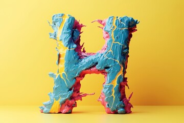 Wall Mural - The letter H is made of colorful paint and has a rough, jagged texture