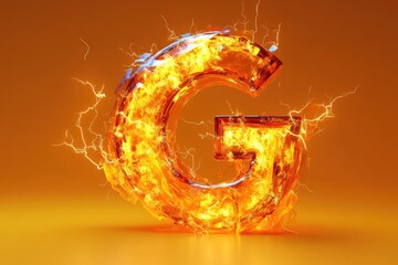 Wall Mural - The letter G is made of fire and is on a yellow background