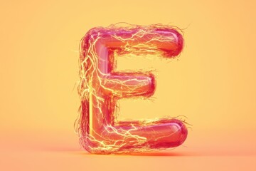 Wall Mural - The letter E is made of fire and is glowing in the orange background