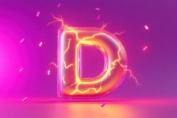 Wall Mural - A letter D is lit up with bright colors and sparks