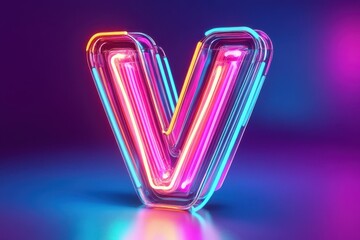 Wall Mural - A neon letter V is lit up in a purple and blue color