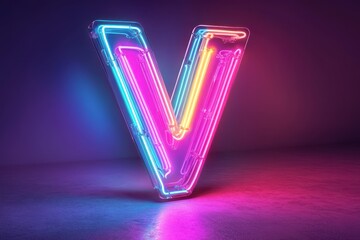 Wall Mural - A neon letter V is lit up in a purple and blue color