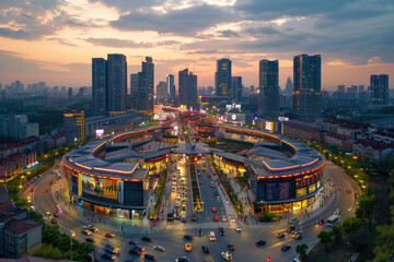 Wall Mural - At night, high-rise buildings in modern cities