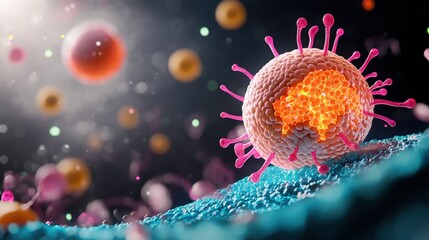 Poster - A detailed illustration of a human cell, highlighting its internal structures and organelles, showcasing the complexity of cellular processes.