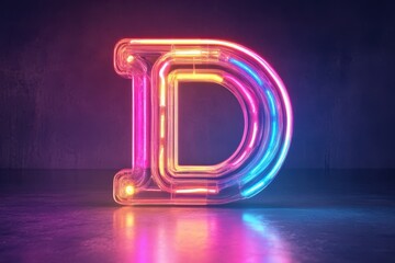 Wall Mural - The letter D is made of neon lights and is glowing in a blue background