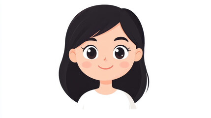 Poster - A vibrant bobblehead illustration of a yearold girl with shoulderlength black hair, set against a clean white background.