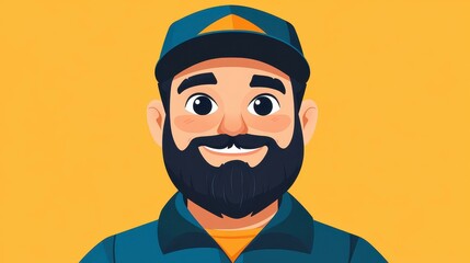 Wall Mural - A fun D cartoon illustration featuring a bearded man in a cap against a clean, minimalist background.