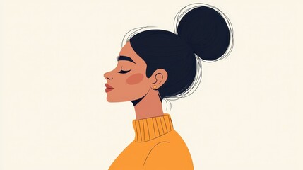 Sticker - A vibrant cartoon character showcases a womans profile, featuring sleek lines and a minimalist backdrop.