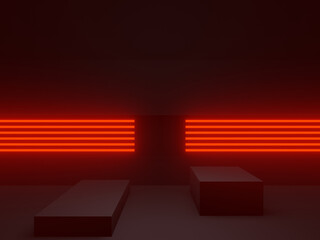 Wall Mural - Black background with red neon lights.