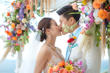 Young couple holding wedding, wedding photos