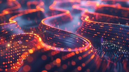 Wall Mural - abstract digital landscape rendered in 3d with glowing red lines creating a futuristic and dynamic v