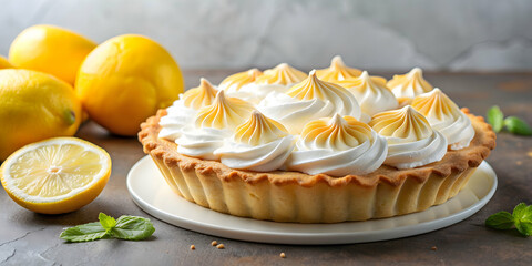 A mouthwatering lemon pie with a background, lemon, pie, dessert, baked, delicious, citrus, tart, yellow, golden, sweet, homemade