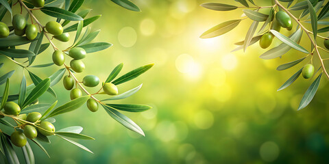 Background with green olive branch and space for text, perfect for an olive oil advertisement or banner design