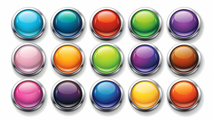 Set of glossy buttons in various colors and designs, buttons, shiny, colorful, web design, user interface, digital