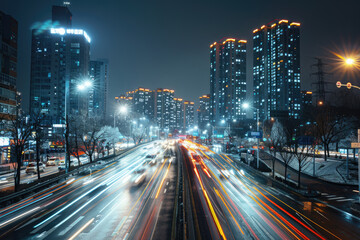 Wall Mural - Vehicle trajectories on city roads at night