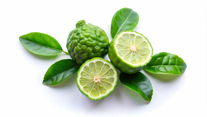 Isolated fresh bergamot fruit and kaffir lime on white background