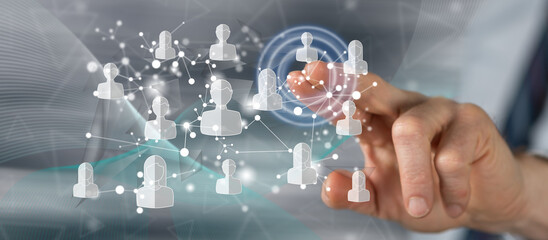 Wall Mural - Man touching a social media network concept