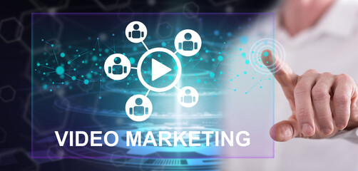 Wall Mural - man touching a video marketing concept